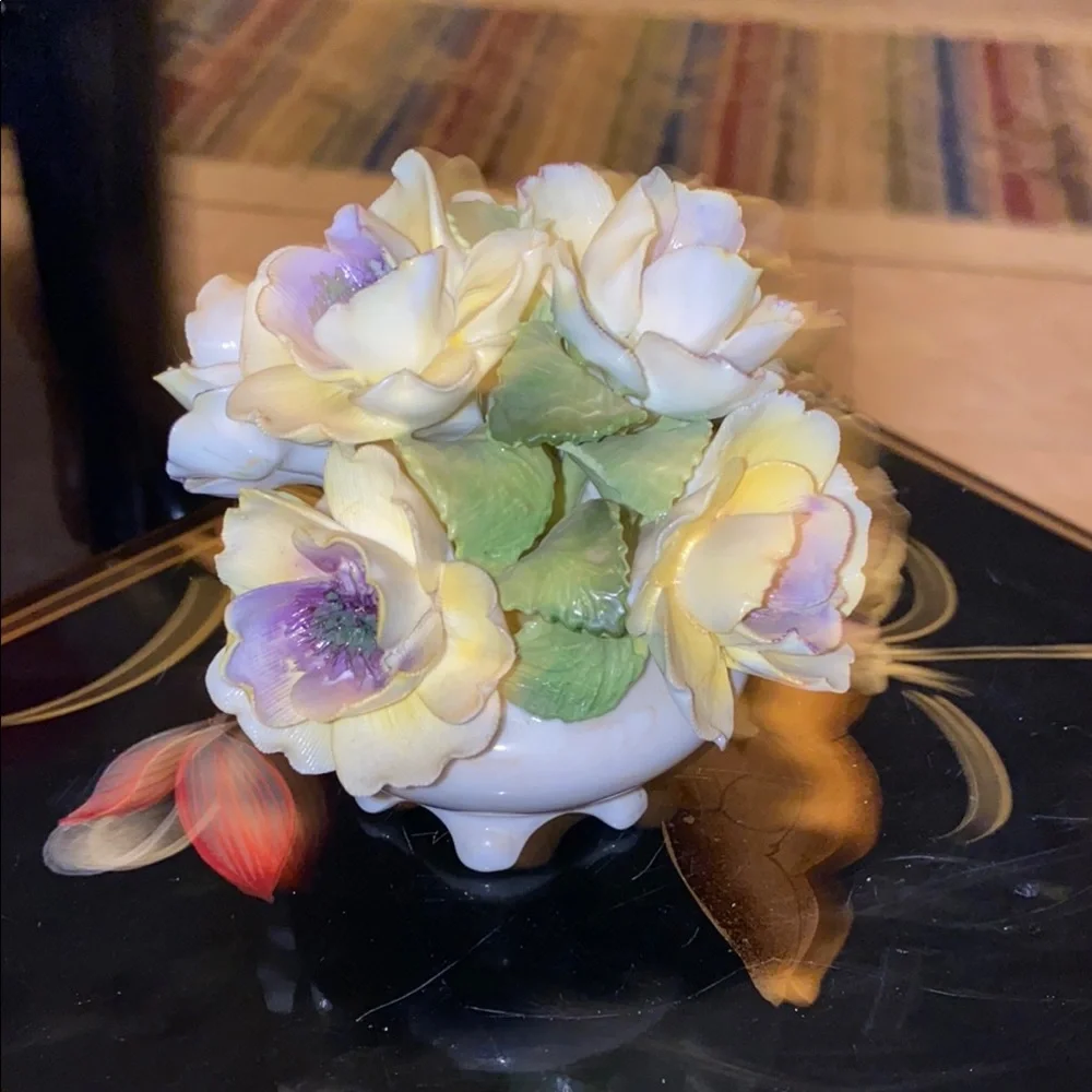 BX51 Vintage Floral Porcelain Arrangement with Yellow and Purple Accents